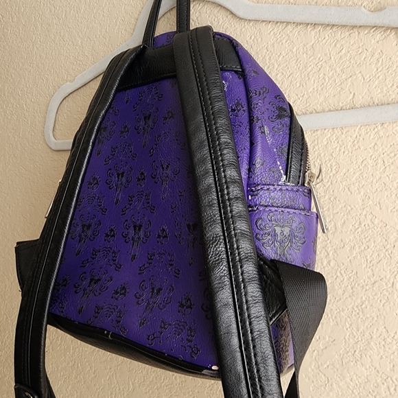 Disney Parks Loungefly Haunted Mansion Wallpaper Purple And Black Mini Backpack - Picture 7 of 10